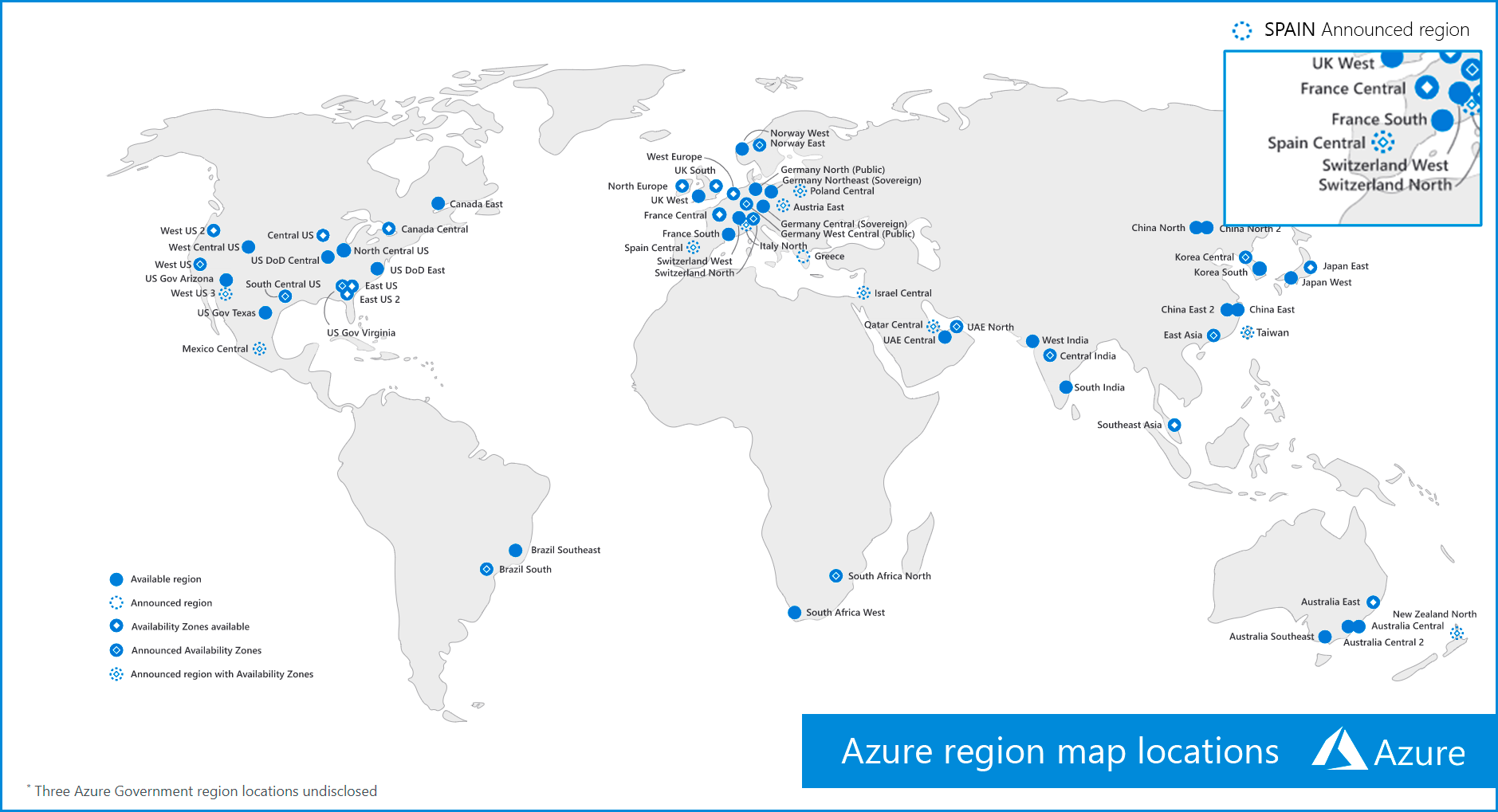 Azure region map locations